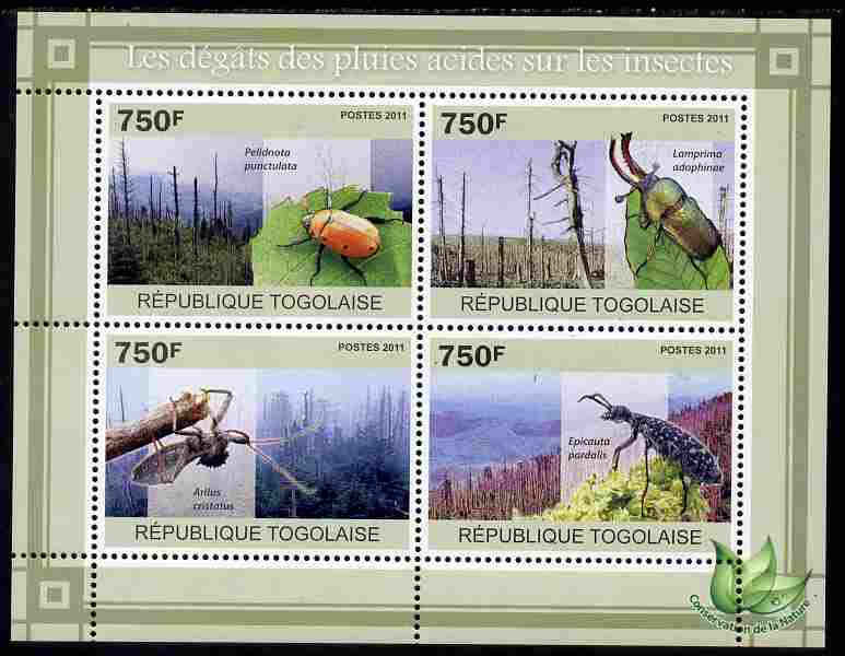 Togo 2011 Environment - Acid Rain - Insects perf sheetlet containing 4 values unmounted mint, stamps on environment, stamps on disasters, stamps on insects, stamps on 