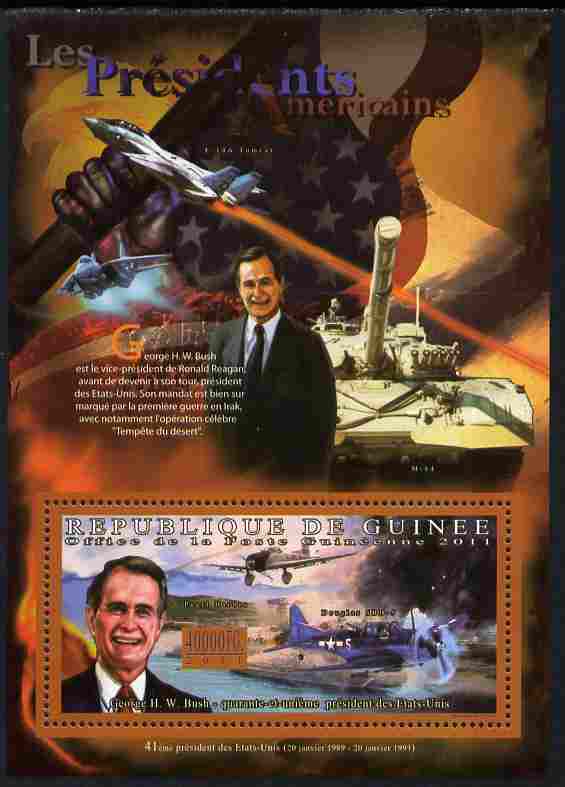 Guinea - Conakry 2010-11 Presidents of the USA #41 - George H W Bush perf s/sheet unmounted mint Michel BL 1931, stamps on americana, stamps on personalities, stamps on usa presidents, stamps on constitutions, stamps on bush, stamps on aviation