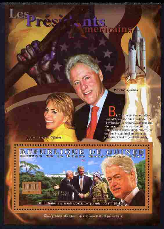 Guinea - Conakry 2010-11 Presidents of the USA #42 - Bill Clinton perf s/sheet unmounted mint Michel BL 1932, stamps on americana, stamps on personalities, stamps on usa presidents, stamps on constitutions, stamps on clinton, stamps on aviation, stamps on shuttle
