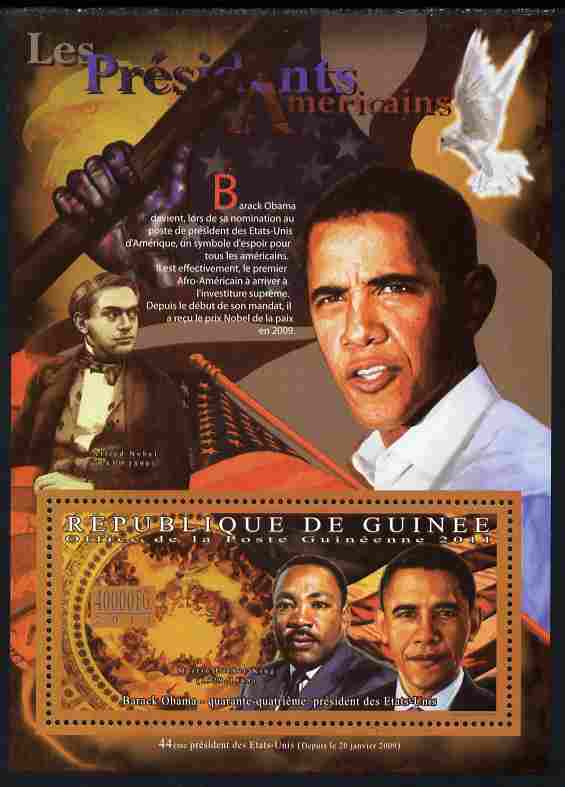 Guinea - Conakry 2010-11 Presidents of the USA #44 - Barack Obama perf s/sheet unmounted mint Michel BL 1934, stamps on , stamps on  stamps on americana, stamps on  stamps on personalities, stamps on  stamps on usa presidents, stamps on  stamps on constitutions, stamps on  stamps on obama