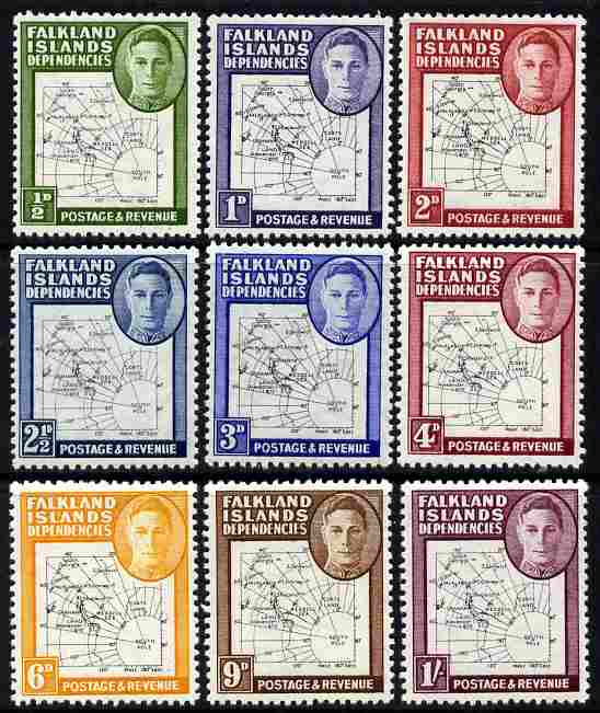 Falkland Islands Dependencies 1946-49 KG6 Thin Maps complete set of 9 unmounted mint SG G9-16 , stamps on , stamps on  kg6 , stamps on maps