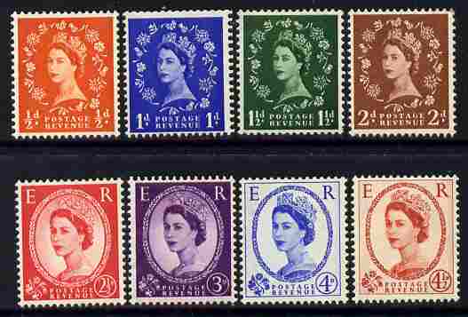 Great Britain 1958-61 Wilding Crowns graphite-lined issue set of 8 unmounted mint SG 587-94, stamps on wildings