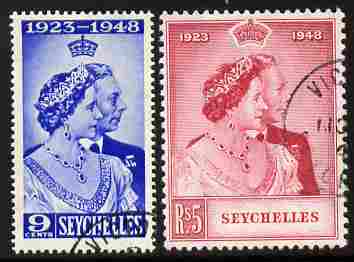 Seychelles 1948 KG6 Royal Silver Wedding perf set of 2 cds used, SG 152-3, stamps on royalty, stamps on silver wedding, stamps on  kg6 , stamps on 