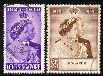 Singapore 1948 KG6 Royal Silver Wedding set of 2 cds used SG 31-2, stamps on royalty, stamps on silver wedding, stamps on  kg6 , stamps on 