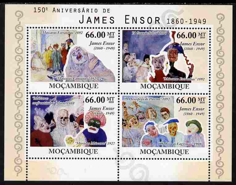 Mozambique 2010  150th Birth Anniversary of James Ensor perf sheetlet containing 4 values unmounted mint, stamps on , stamps on  stamps on personalities, stamps on  stamps on arts, stamps on  stamps on 