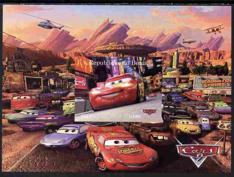 Benin 2011 Cars 2 imperf m/sheet #3 unmounted mint. Note this item is privately produced and is offered purely on its thematic appeal, stamps on disney, stamps on films, stamps on cinema, stamps on movies, stamps on cartoons, stamps on cars