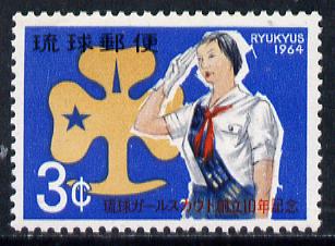 Ryukyu Islands 1964 Girl Scout Anniversary unmounted mint, SG 156*, stamps on scouts