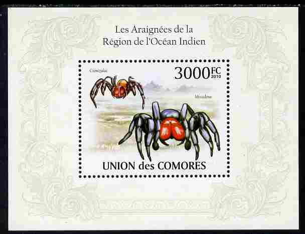 Comoro Islands 2010 Spiders from the Indian Ocean Region perf s/sheet unmounted mint, Michel BL 571, stamps on , stamps on  stamps on spiders, stamps on  stamps on insects