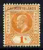 Cayman Islands 1905 KE7 1s orange MCA with light cds cancel SG12, stamps on , stamps on  ke7 , stamps on 
