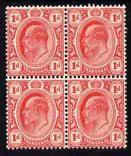 Transvaal 1905-09 KE7 1d scarlet MCA block of 4 unmounted mint light gum crease SG 274, stamps on , stamps on  ke7 , stamps on 
