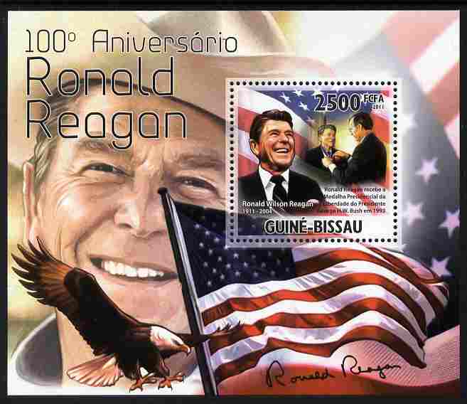 Guinea - Bissau 2011 100th Birth Anniversary of Ronald Reagan perf s/sheet unmounted mint, stamps on , stamps on  stamps on personalities, stamps on  stamps on usa presidents, stamps on  stamps on american, stamps on  stamps on films, stamps on  stamps on cinema, stamps on  stamps on movies