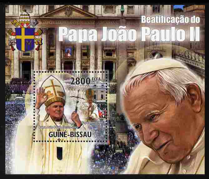 Guinea - Bissau 2011 Beatification of Pope John Paul II perf s/sheet #1 unmounted mint, stamps on personalities, stamps on pope, stamps on popes