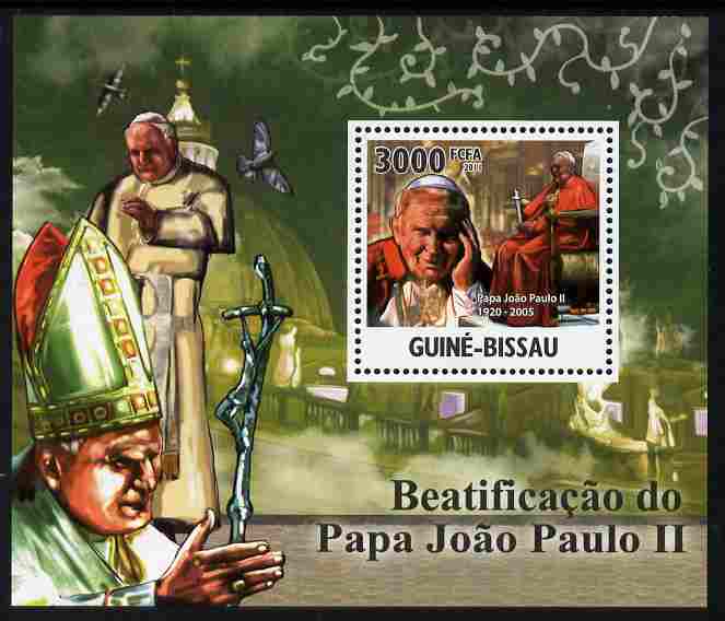 Guinea - Bissau 2011 Beatification of Pope John Paul II perf s/sheet #2 unmounted mint, stamps on personalities, stamps on pope, stamps on popes