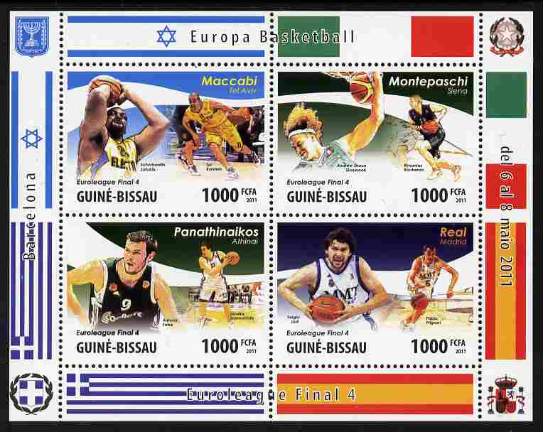 Guinea - Bissau 2011 Basketball - Euroleague Final Four perf sheetlet containing 4 values unmounted mint, stamps on , stamps on  stamps on sport, stamps on  stamps on basketball, stamps on  stamps on 