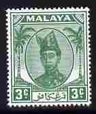 Malaya - Trengganu 1949-55 Sultan 3c green unmounted mint, SG 69, stamps on , stamps on  stamps on , stamps on  stamps on  kg6 , stamps on  stamps on 