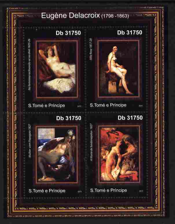St Thomas & Prince Islands 2011 Paintings by Delacroix perf sheetlet containing 4 values unmounted mint, stamps on arts, stamps on delacroix