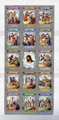 Belize 1988 Easter - Stations of the Cross sheetlet of 14 plus label IMPERF unmounted mint, as SG 1024a, stamps on , stamps on  stamps on easter    religion