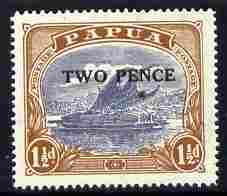 Papua 1931 Lakatoi  2d on 1.5d fine mint single with frame line broken beneath S of Postage