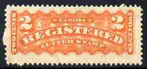 Canada 1879 Registration Stamp 2c orange fresh lightly mounted mint, SGR1, stamps on 