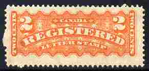 Canada 1879 Registration Stamp 2c orange fresh lightly mounted mint, SGR1, stamps on , stamps on  stamps on canada 1879 registration stamp 2c orange fresh lightly mounted mint, stamps on  stamps on  sgr1