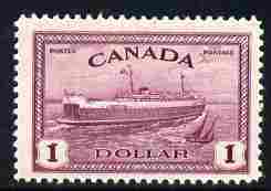 Canada 1946-47 KG6 Peace $1 Train Ferry unmounted mint SG 406, stamps on , stamps on  kg6 , stamps on ships, stamps on railways