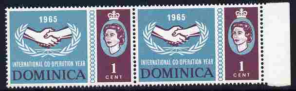 Dominica 1965 International Co-operation Year 1s horiz pair, one stamp with 'Broken Leaves' variety unmounted mint, stamps on , stamps on  stamps on dominica 1965 international co-operation year 1s horiz pair, stamps on  stamps on  one stamp with 'broken leaves' variety unmounted mint