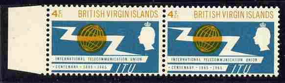 British Virgin Islands 1965 ITU 4c pair, one stamp with broken u variety unmounted mint, stamps on 