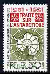 French Southern & Antarctic Territories 1991 30th Anniversary of Antarctic Treaty 9f30 unmounted mint SG 281, stamps on polar, stamps on maps