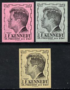 Austria 1963 Kennedy set of 3 undenominated imperf essays on coloured paper, produced by Wimmer but never issued, unmounted mint, stamps on kennedy    personalities