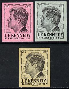 Austria 1963 Kennedy set of 3 undenominated imperf essays on coloured paper, produced by Wimmer but never issued, unmounted mint, stamps on , stamps on  stamps on kennedy    personalities