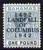 Bahamas 1942 KG6 Landfall of Columbus opt on \A31 green & black single with dot in N variety (R1/2) mounted mint SG 175var, stamps on columbus, stamps on  kg6 , stamps on variety, stamps on varieties
