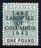 Bahamas 1942 KG6 Landfall of Columbus opt on A31 green & black single with broken F variety on R2/4 mounted mint SG 175var, stamps on , stamps on  stamps on columbus, stamps on  stamps on  kg6 , stamps on  stamps on variety, stamps on  stamps on varieties