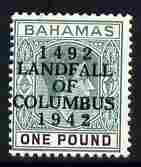 Bahamas 1942 KG6 Landfall of Columbus opt on A31 green & black single with dot in S variety on R5/5 mounted mint SG 175var, stamps on , stamps on  stamps on columbus, stamps on  stamps on  kg6 , stamps on  stamps on variety, stamps on  stamps on varieties