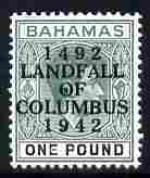 Bahamas 1942 KG6 Landfall of Columbus opt on A31 green & black single with dot in O (of) variety on R6/5 mounted mint SG 175var, stamps on , stamps on  stamps on columbus, stamps on  stamps on  kg6 , stamps on  stamps on variety, stamps on  stamps on varieties