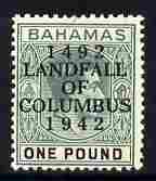 Bahamas 1942 KG6 Landfall of Columbus opt on A31 green & black single with flaw between A & N variety on R7/6 mounted mint SG 175var, stamps on , stamps on  stamps on columbus, stamps on  stamps on  kg6 , stamps on  stamps on variety, stamps on  stamps on varieties