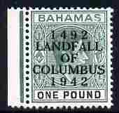 Bahamas 1942 KG6 Landfall of Columbus opt on A31 green & black single with broken S variety on R8/1 mounted mint SG 175var, stamps on , stamps on  stamps on columbus, stamps on  stamps on  kg6 , stamps on  stamps on variety, stamps on  stamps on varieties