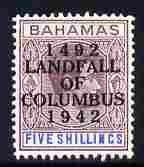 Bahamas 1942 KG6 Landfall of Columbus opt on 5s lilac & blue single with Break in Oval & dot in O varieties on R10/4 mounted mint SG 174var, stamps on columbus, stamps on  kg6 , stamps on variety, stamps on varieties