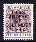 Bahamas 1942 KG6 Landfall of Columbus opt on 5s lilac & blue single with Break in Oval & dot in O varieties on R10/4 mounted mint SG 174var, stamps on columbus, stamps on  kg6 , stamps on variety, stamps on varieties