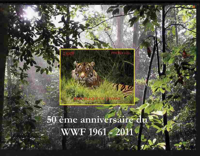 Congo 2011 WWF - 50th Anniversary - Tiger imperf m/sheet unmounted mint. Note this item is privately produced and is offered purely on its thematic appeal , stamps on , stamps on  stamps on animals, stamps on  stamps on cats, stamps on  stamps on tigers, stamps on  stamps on  wwf , stamps on  stamps on 