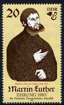 Germany - East 1983 500th Birth Anniversary of Martin Luther (Protestant) perf 20pf unmounted mint, stamps on , stamps on  stamps on religion