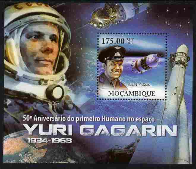 Mozambique 2011 50th Anniversary of First Man in Space - Yuri Gagarin perf s/sheet unmounted mint, stamps on personalities, stamps on space, stamps on rockets, stamps on 