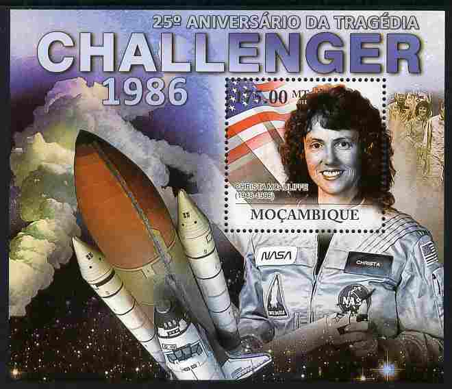 Mozambique 2011 25th Anniversary of Challenger Disaster perf s/sheet unmounted mint, stamps on space, stamps on shuttle, stamps on disasters, stamps on rockets