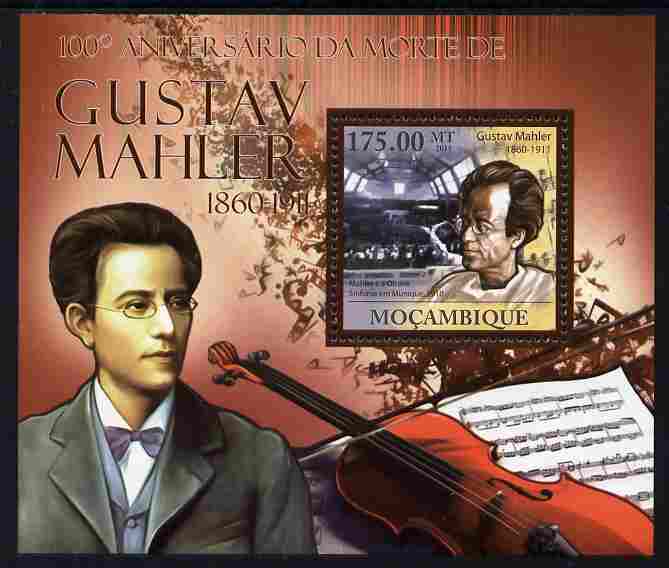 Mozambique 2011 Death Centenary of Gustav Mahler perf s/sheet unmounted mint, stamps on personalities, stamps on music, stamps on composers, stamps on mahler