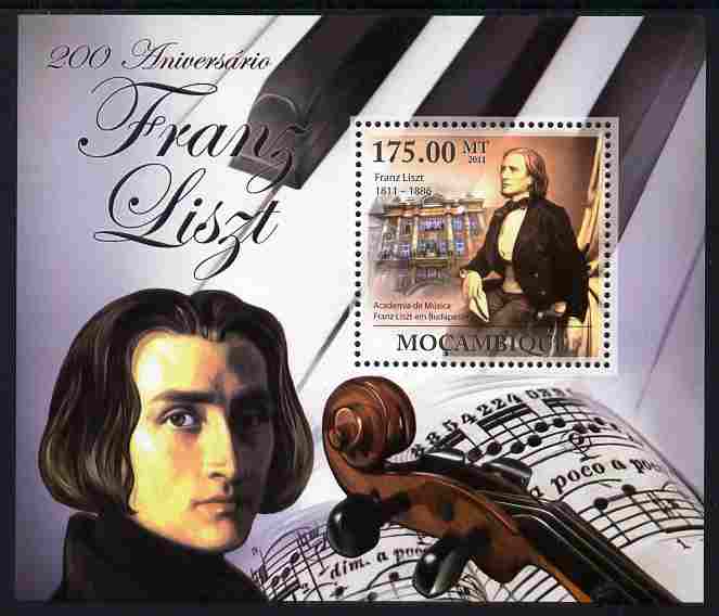 Mozambique 2011 200th Birth Anniversary of Franz Liszt perf s/sheet unmounted mint, stamps on , stamps on  stamps on personalities, stamps on  stamps on music, stamps on  stamps on composers, stamps on  stamps on liszt