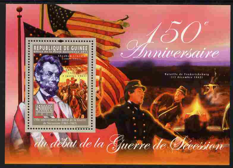 Guinea - Conakry 2011 150th Anniversary of American Civil War perf s/sheet unmounted mint, stamps on , stamps on  stamps on americana, stamps on  stamps on militaria, stamps on  stamps on battles, stamps on  stamps on lincoln