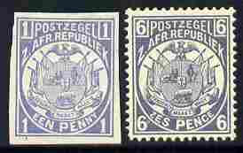 Transvaal 1885 Vurtheim imperf colour trial of 1d on ungummed paper in pale dull-blue similar to issued 6d which is included, stamps on , stamps on  stamps on transvaal 1885 vurtheim imperf colour trial of 1d on ungummed paper in pale dull-blue similar to issued 6d which is included