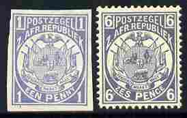 Transvaal 1885 Vurtheim imperf colour trial of 1d on ungummed paper in pale dull-blue similar to issued 6d which is included