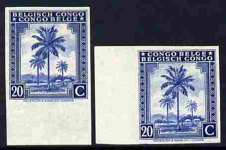 Belgian Congo 1942 Oil Palms 20c ultramarine two imperf marginal singles with bi-lingual inscription reversed, mounted mint, stamps on , stamps on  stamps on trees