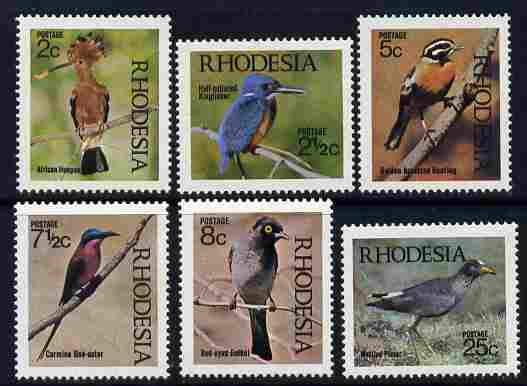 Rhodesia 1971 Birds 1st series perf set of 6 unmounted mint SG 459-64, stamps on , stamps on  stamps on birds, stamps on  stamps on hoopoe, stamps on  stamps on kingfisher, stamps on  stamps on bunting, stamps on  stamps on bee-eater, stamps on  stamps on bulbul, stamps on  stamps on plover