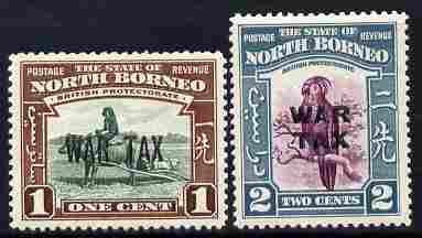 North Borneo 1941 War Tax overprint set of 2 unmounted mint, SG 318-19, stamps on , stamps on  stamps on animals, stamps on  stamps on buffaloes, stamps on  stamps on bovine, stamps on  stamps on birds, stamps on  stamps on parrots